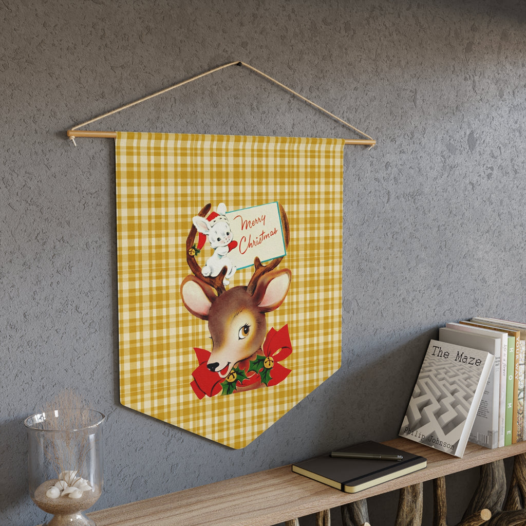 Merry Christmas Reindeer Bunny Retro Christmas Print Wall Hanging Banner Flag