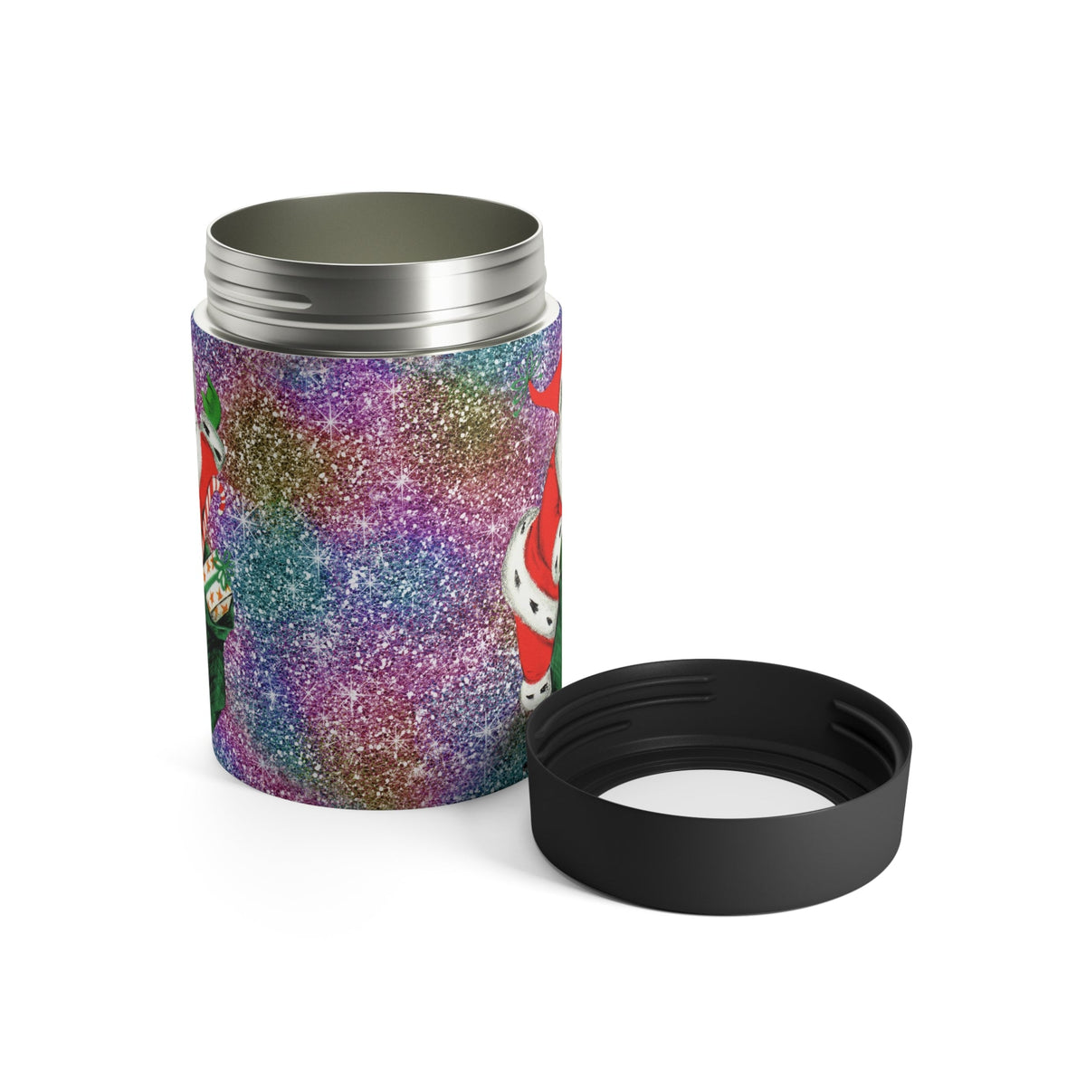 Santa With His Sack Of Presents Glitter Background Mid Century Retro Christmas Print Stainless Steel Can Holder