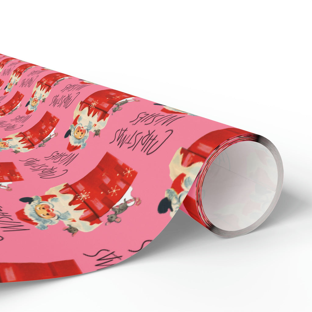 Christmas Wishes Santa In Chimney Pink Mid Century Retro Christmas Style Holiday Gift Wrap Paper - Glossy Or Matte