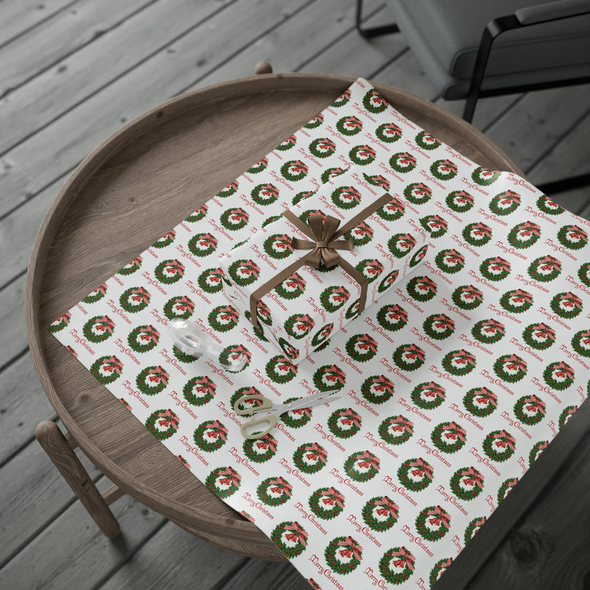 Merry Christmas Wreath Retro Christmas Print Holiday Gift Wrap Paper - Glossy Or Matte