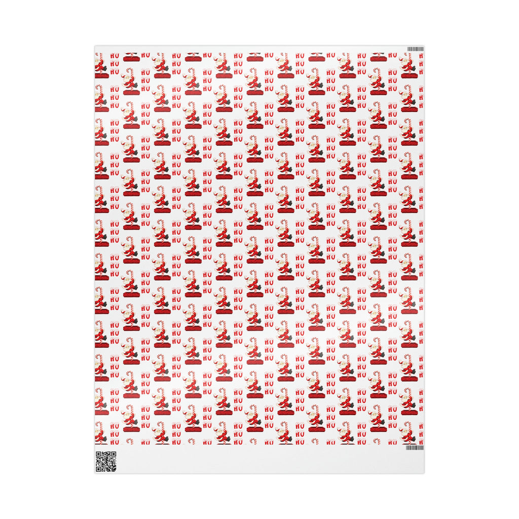 Ho Ho Ho Santa Sliding Down Candy Cane Chimney Mid Century Retro Style Holiday Gift Wrap Paper - Glossy Or Matte