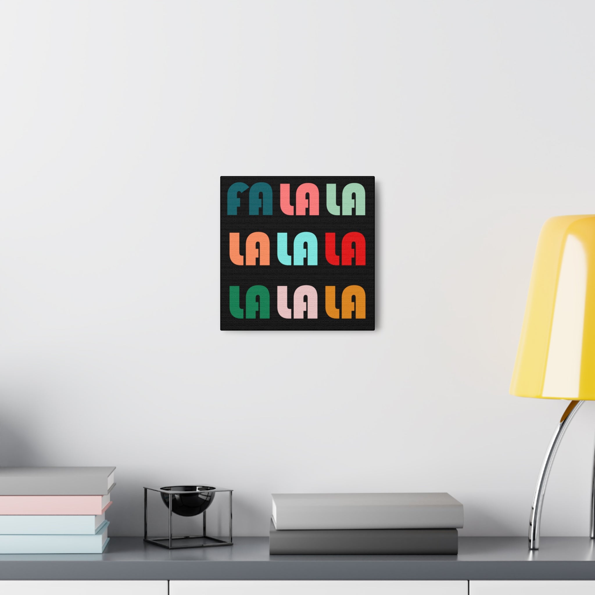 Fa La La La Christmas Retro Style  Black Canvas Gallery Wraps