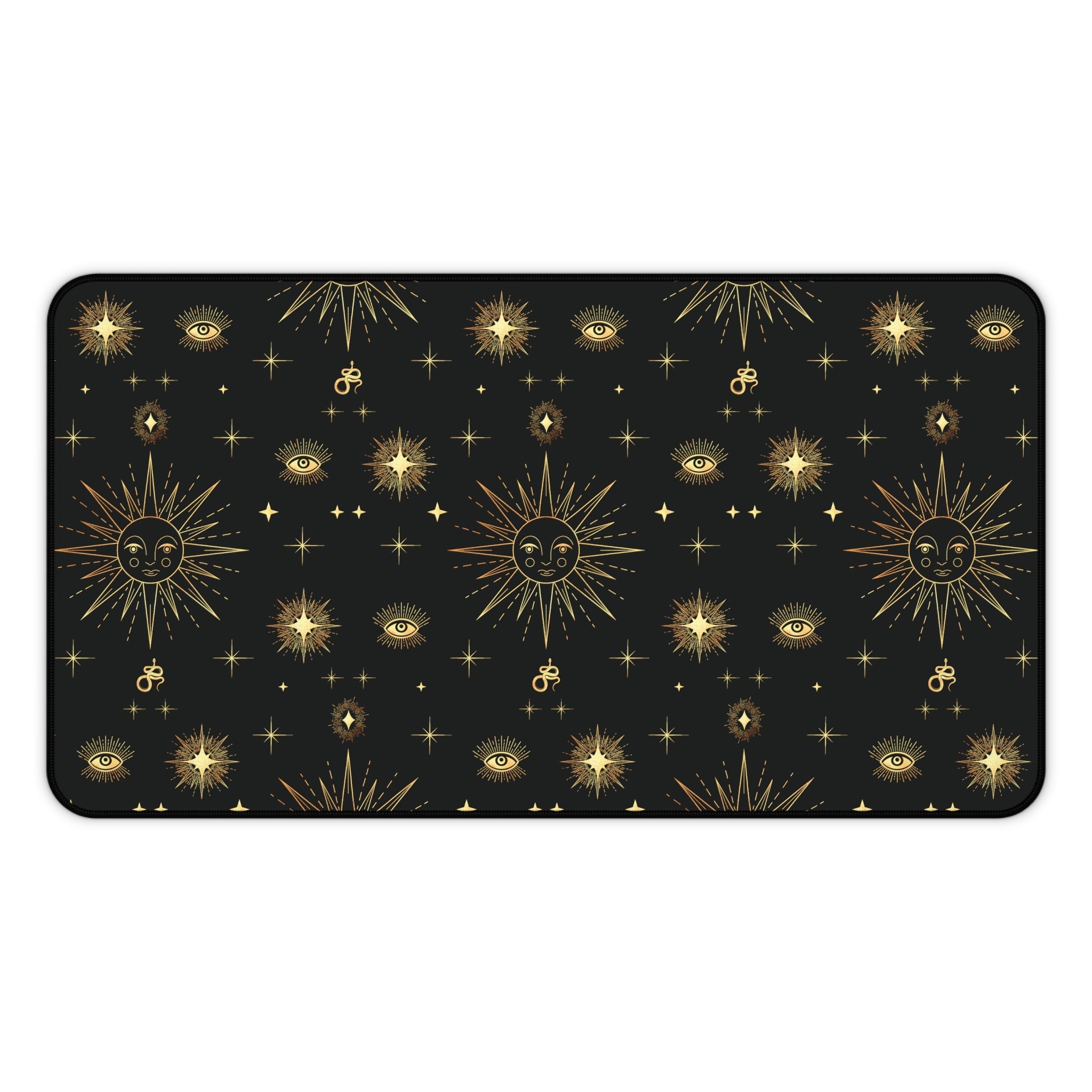 Celestial Gold Sun Stars Tarot Black Desk Mat - 3 size options