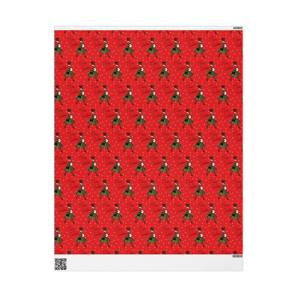 Merry Christmas Lady In Snow Red Mid Century Retro Christmas Print Holiday Gift Wrap Paper - Glossy Or Matte