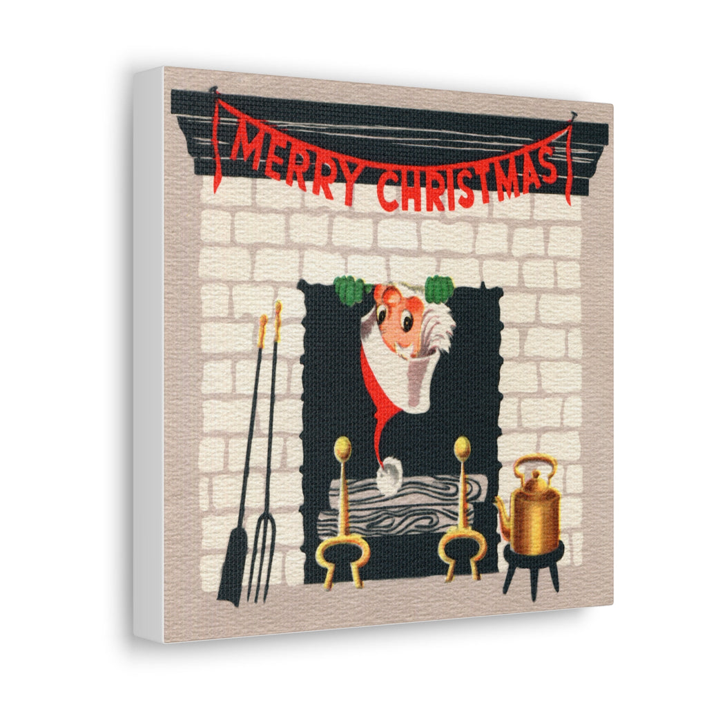 Santa In Fireplace Merry Christmas Mid Century Retro Christmas Canvas Gallery Wrap