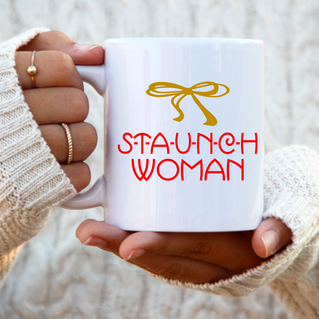 Little Edie Gold Bow Staunch Woman White Glossy Mug