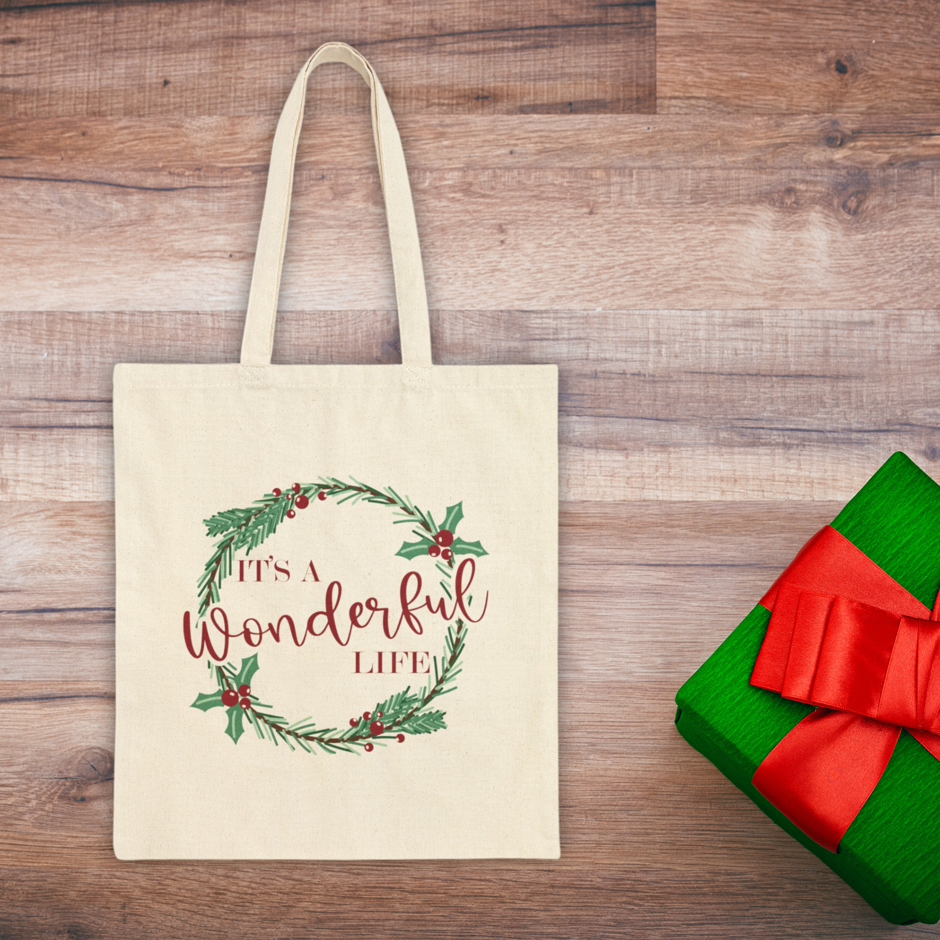 It's A Wonderful Life Christmas Wreath Cotton Canvas Tote Bag Unique Cozy Cute Winter Holiday Gift For Her Him Friend