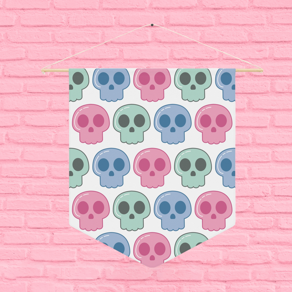 Pastel Goth Skulls Print Cute Halloween Pennant Banner Wall Hanging