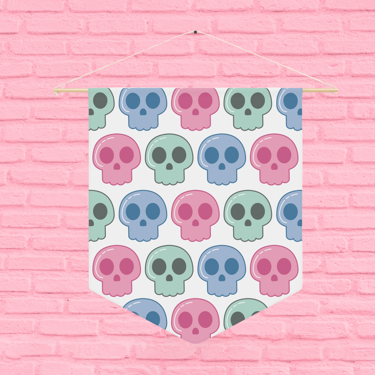 Pastel Goth Skulls Print Cute Halloween Pennant Banner Wall Hanging