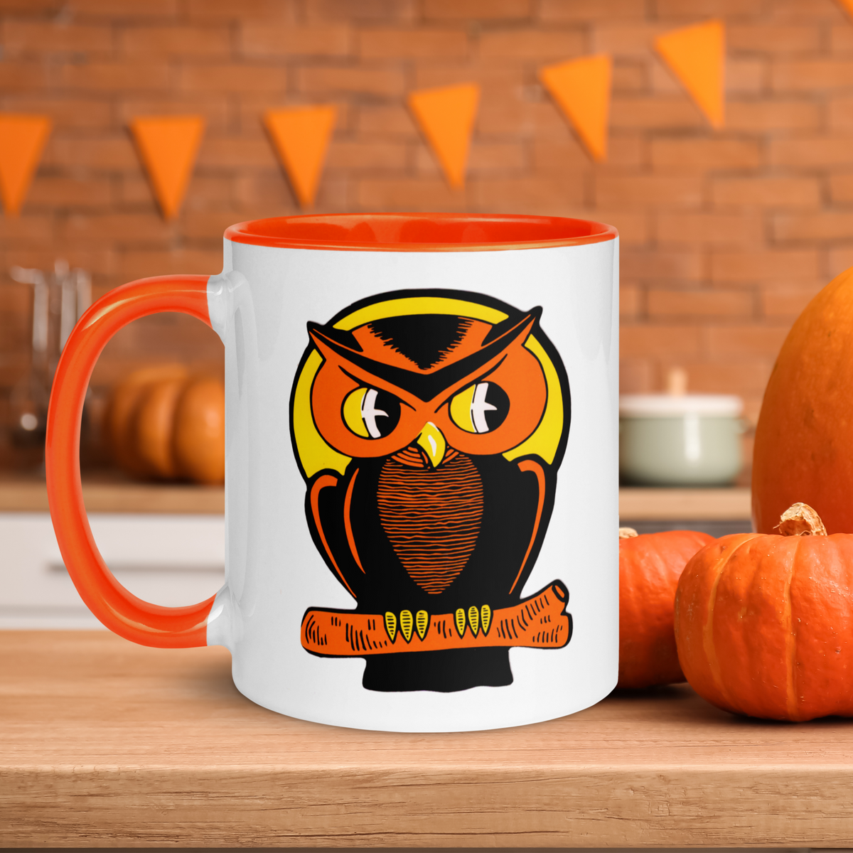 Halloween Owl Retro Vintage Halloween Print Lined Orange Glossy Mug
