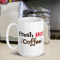 Fresh Hot Coffee Starburst Atomic Mid Century Retro Style White Glossy Coffee Mug