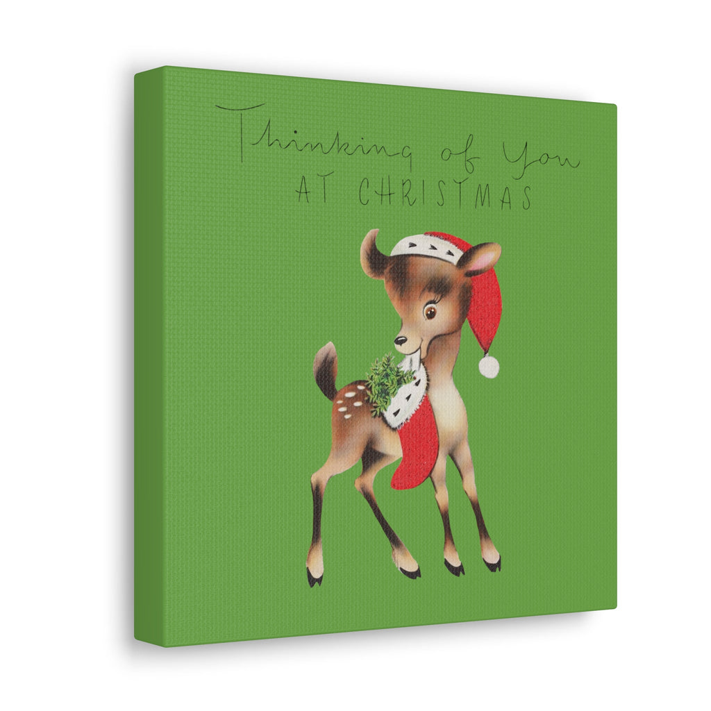 Thinking Of You At Christmas Mid Century Cute Reindeer Canvas Gallery Wrap