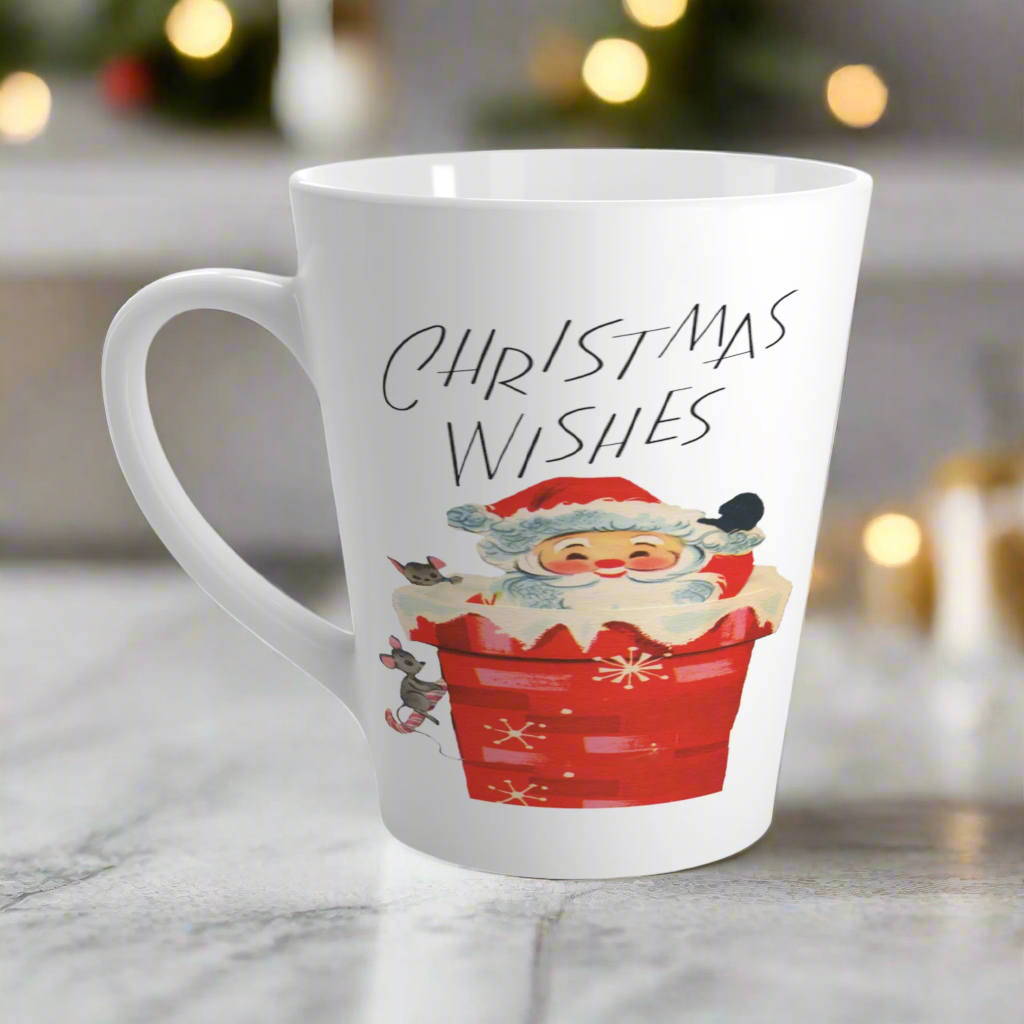 Christmas Wishes Santa In Chimney Midcentury Retro Latte Coffee Mug
