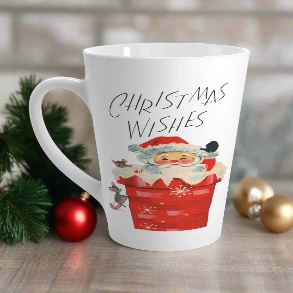 Christmas Wishes Santa In Chimney Midcentury Retro Latte Coffee Mug