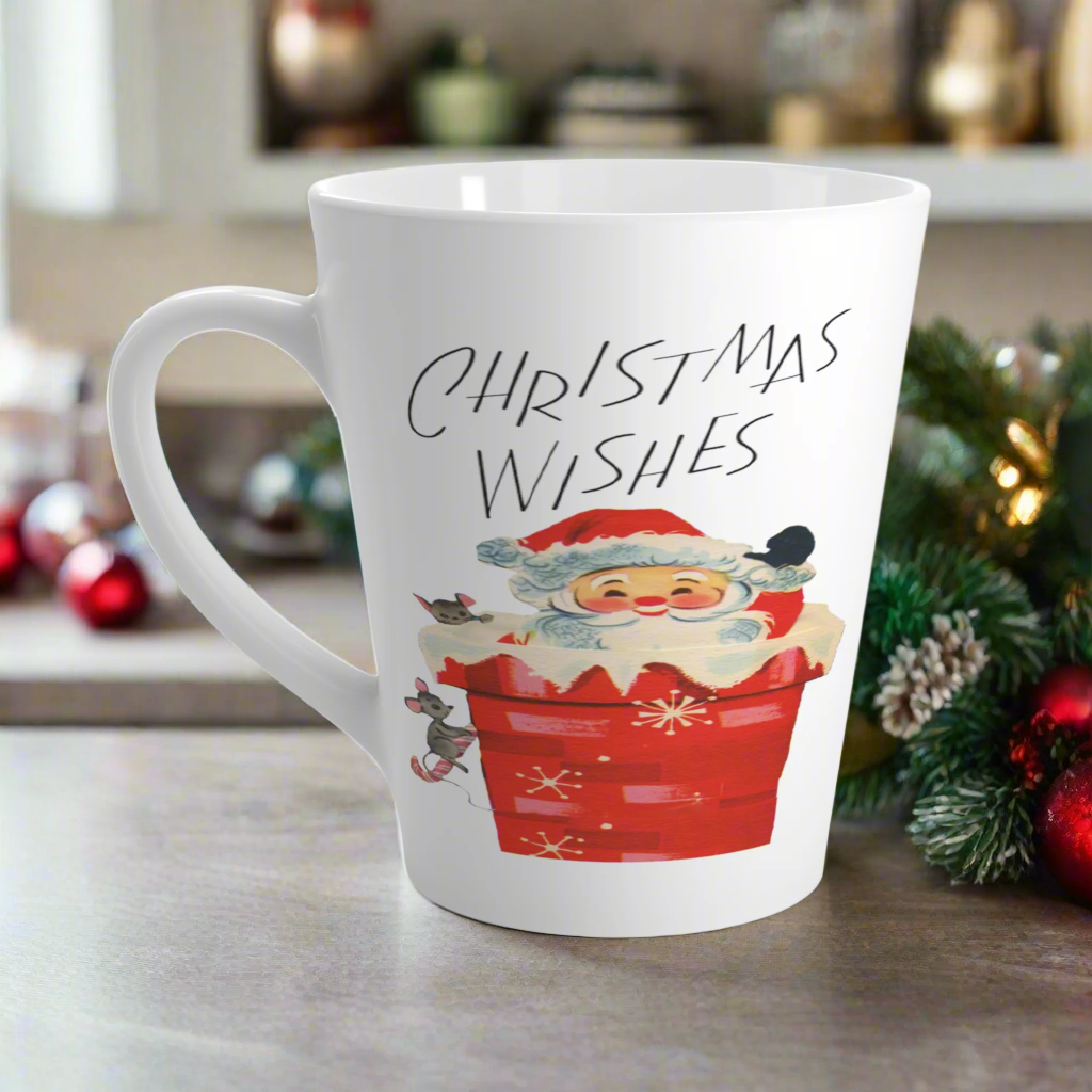 Christmas Wishes Santa In Chimney Midcentury Retro Latte Coffee Mug