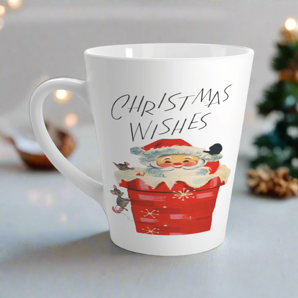 Christmas Wishes Santa In Chimney Midcentury Retro Latte Coffee Mug