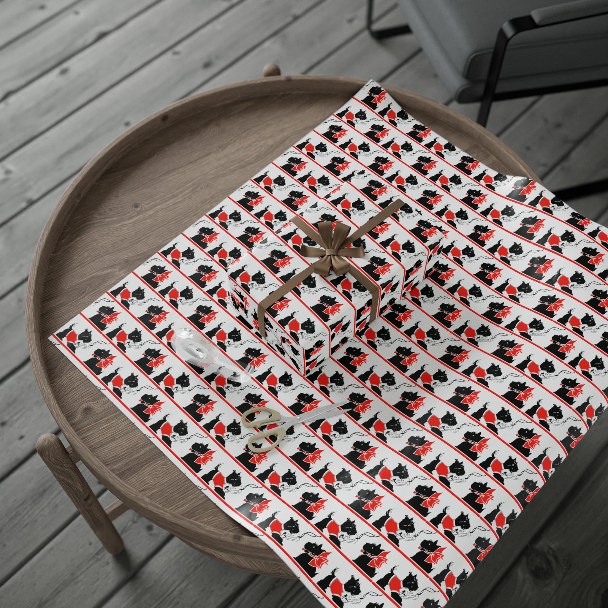 Best Wishes Christmas Scotties Mid Century Retro Christmas Print Holiday Gift Wrap Paper - Glossy Or Matte