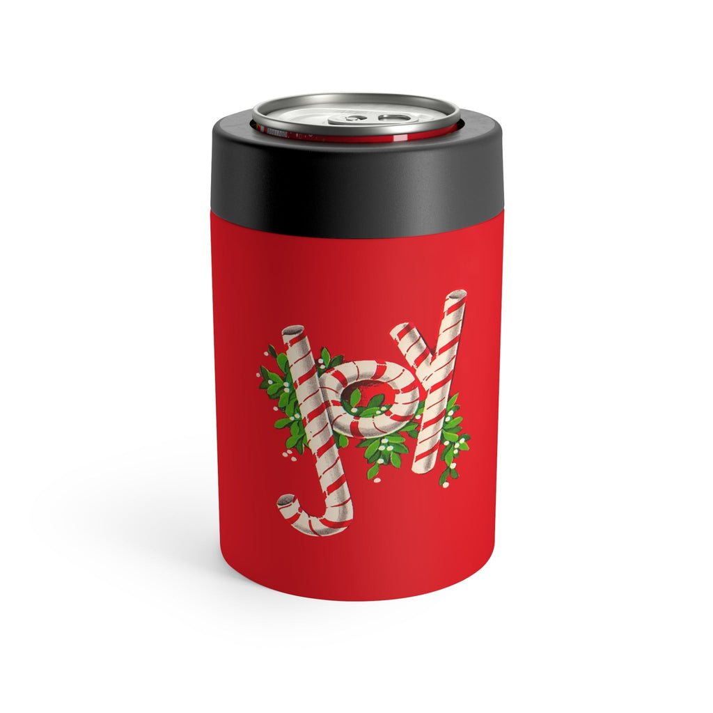 Joy Candy Cane Red Mid Century Retro Christmas Print Stainless Steel Can Holder