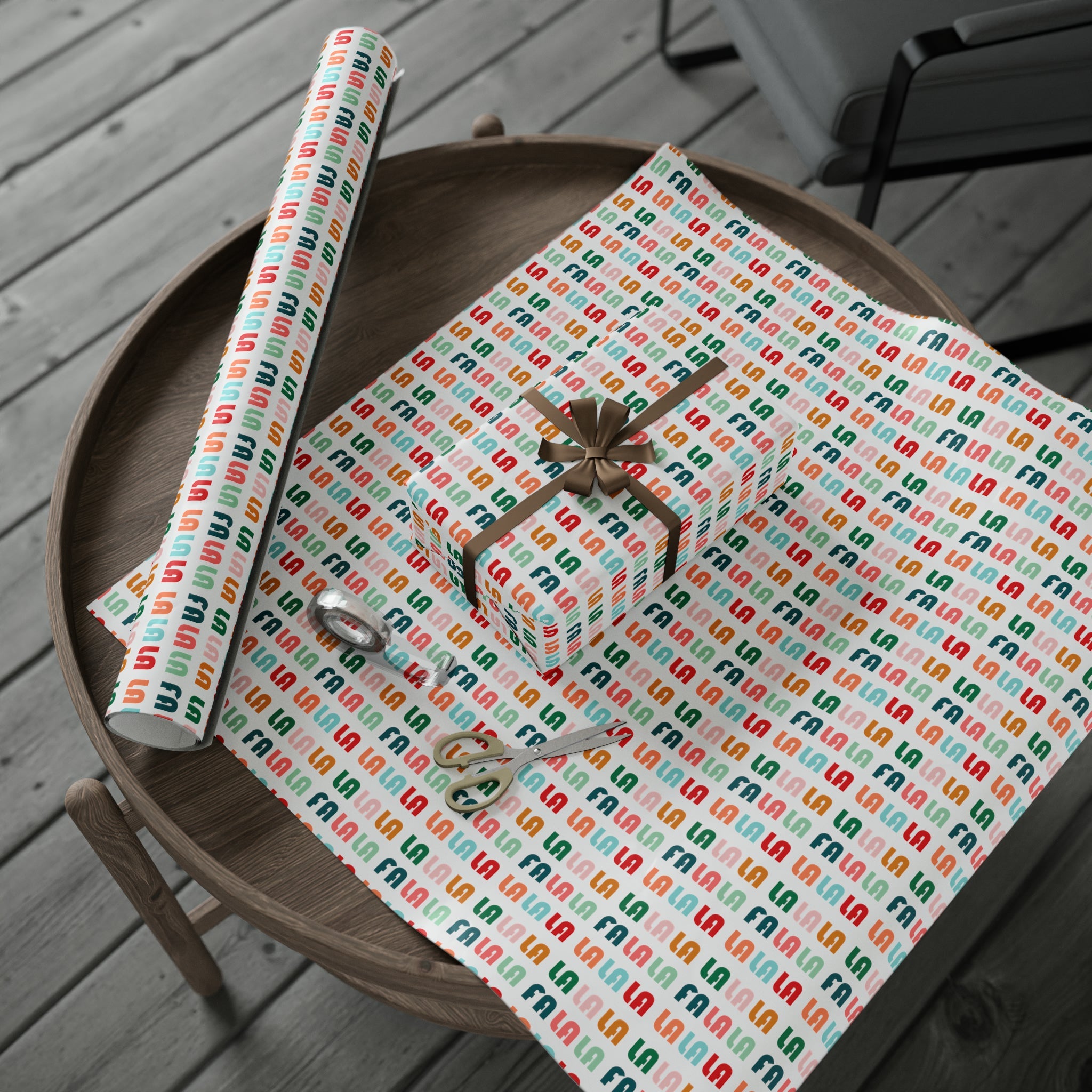 Fa La La La Retro Style Christmas Print Holiday Gift Wrap Paper - Glossy Or Matte