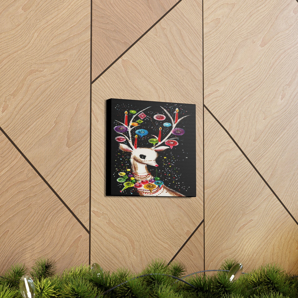 Beautiful Reindeer With Ornaments Retro Christmas Canvas Gallery Wrap