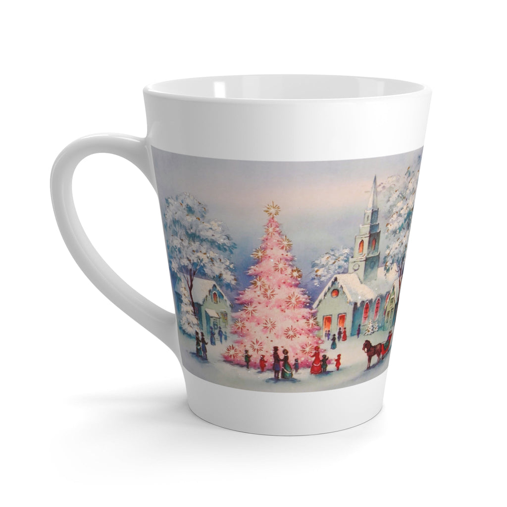 Christmas Village Pink Christmas Tree Retro Christmas Print Latte Coffee Mug