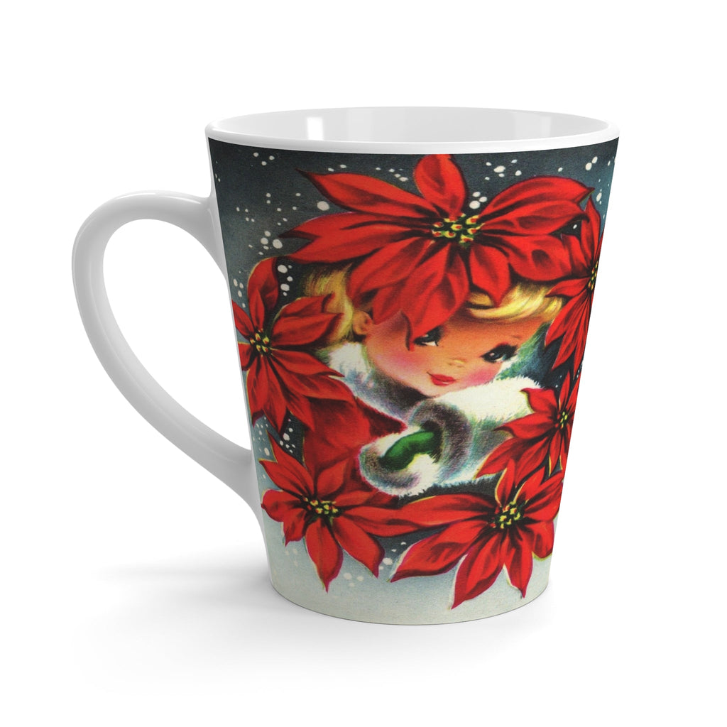 Girl With Poinsettias Retro Christmas Print Latte Coffee Mug