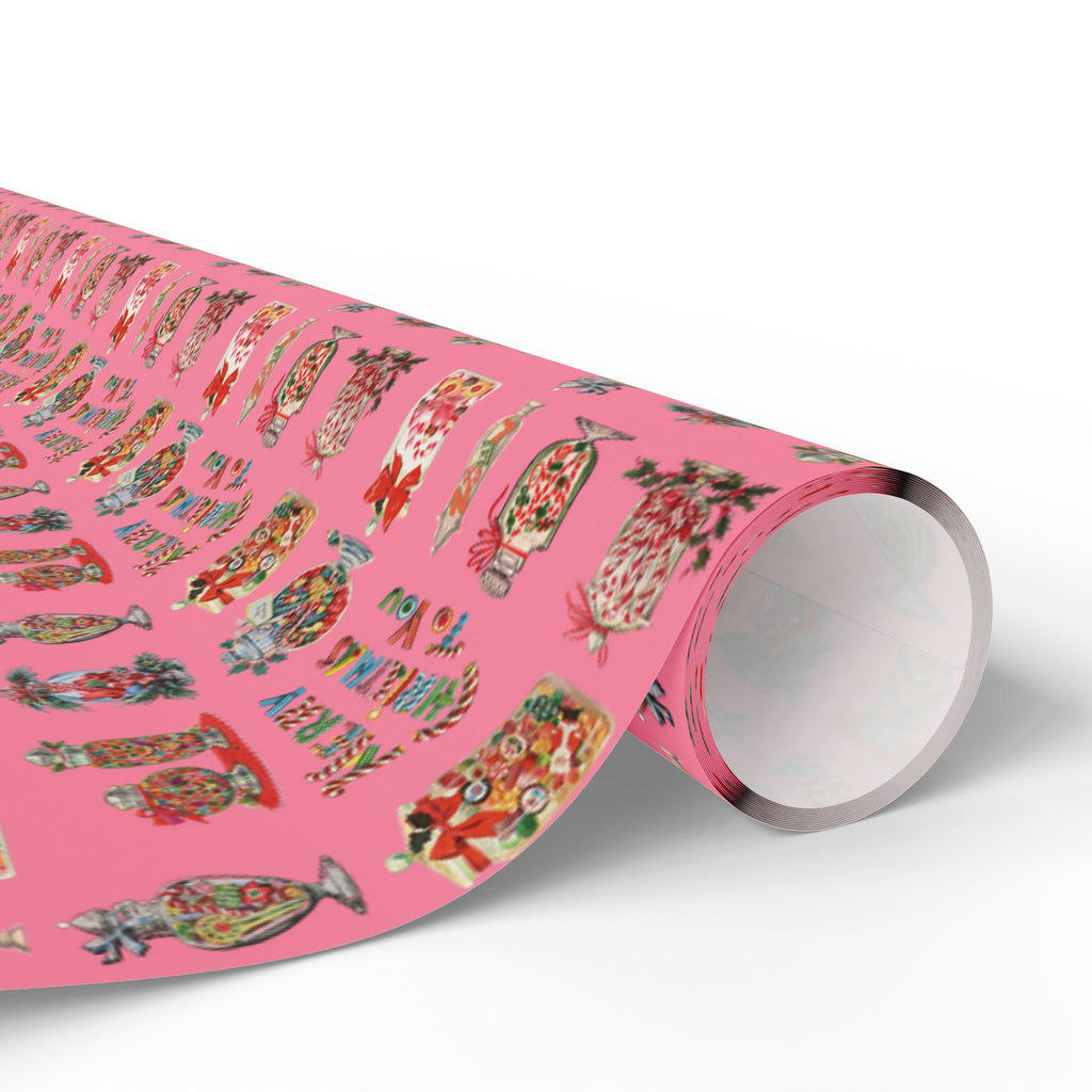 Merry Christmas To You Christmas Candy Pink Mid Century Retro Christmas Print Holiday Gift Wrap Paper - Glossy Or Matte