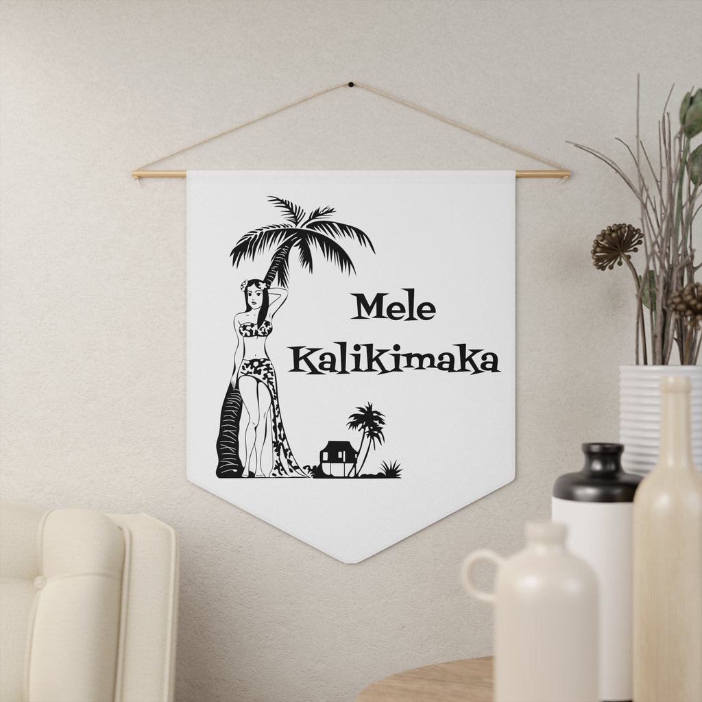 Mele Kalikimaka Hawaiian Girl Atomic Mid Century Retro Style Christmas Print Wall Hanging Banner Flag
