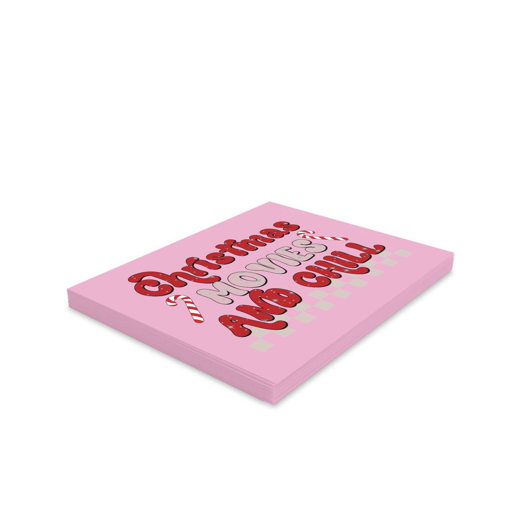 Christmas Movies And Chill Pink Matte Greeting Cards (8, 16, and 24 pcs)