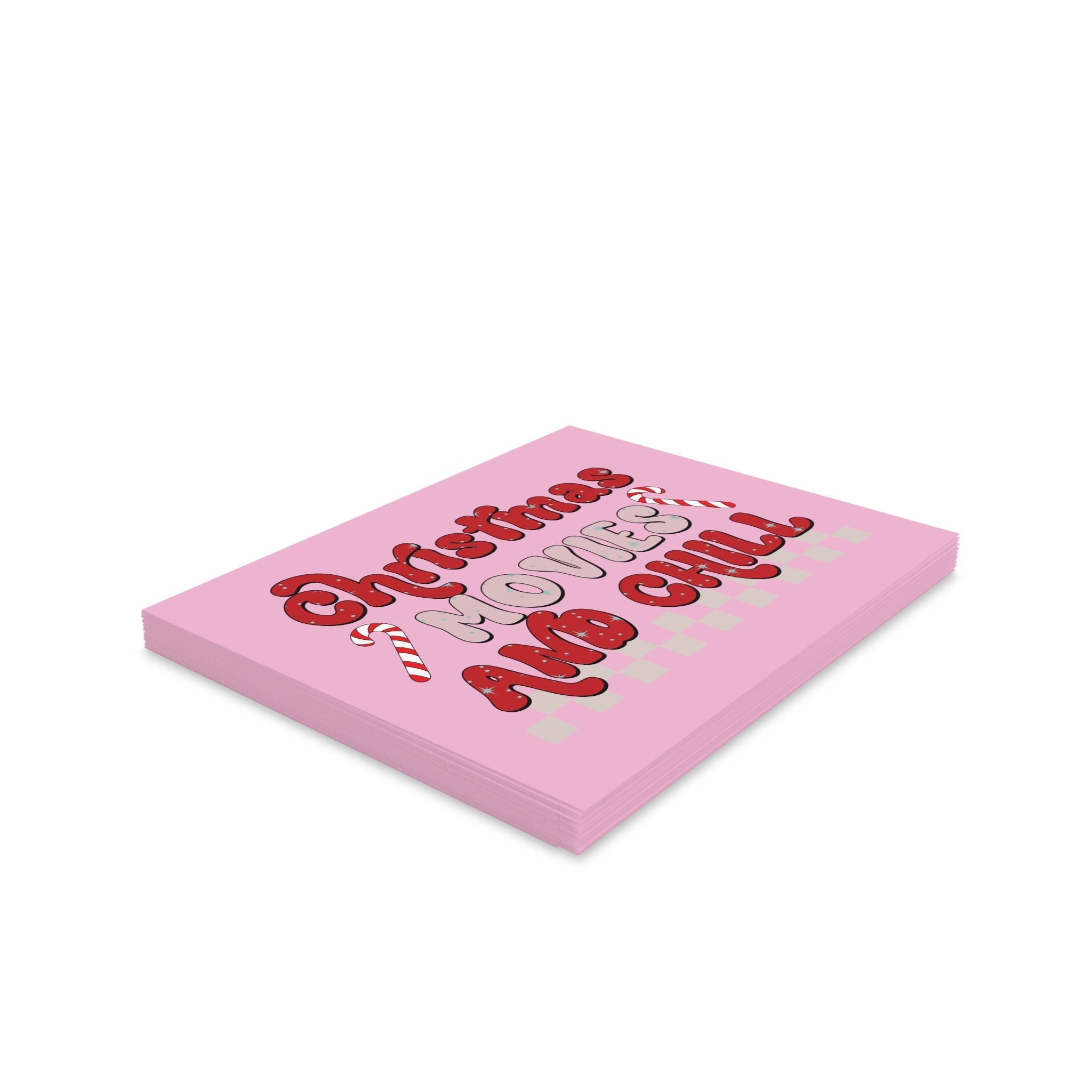 Christmas Movies And Chill Pink Matte Greeting Cards (8, 16, and 24 pcs)