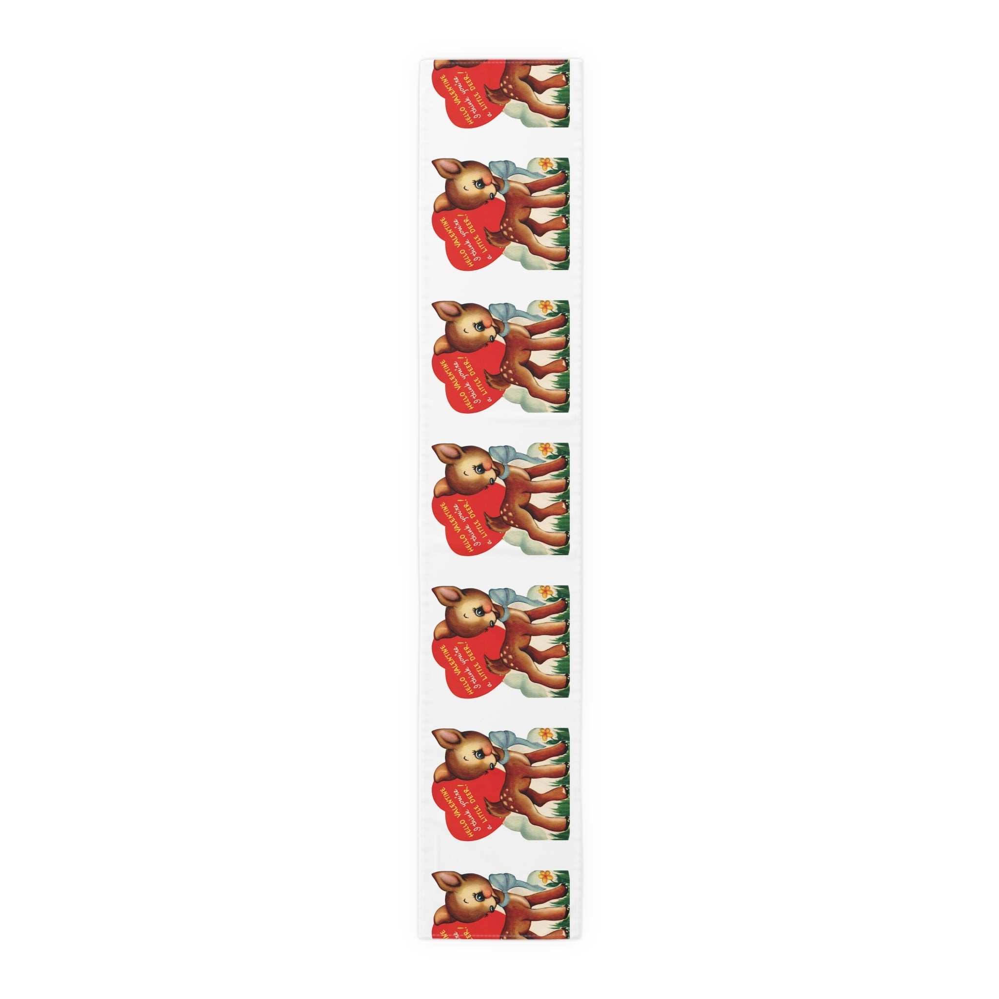 Retro Deer Valentine Table Runner - Adorable Print in Natural Cotton or Quick-Dry Polyester - 16"x72" or 16"x90" Sizes