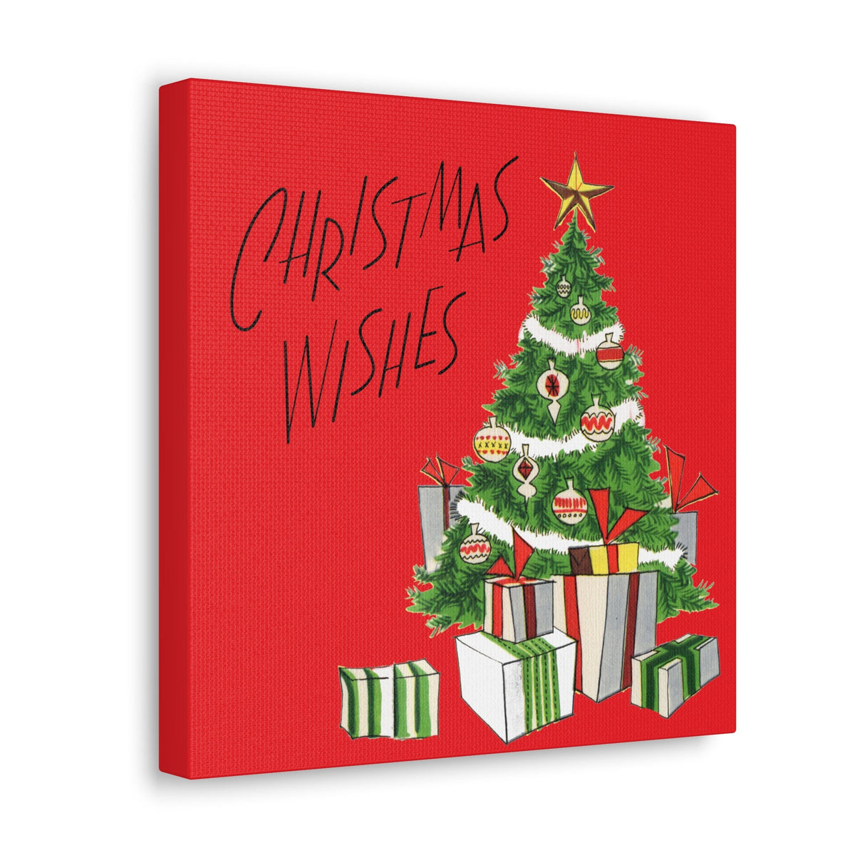 Christmas Wishes Christmas Tree Mid Century Retro Christmas Print Canvas Gallery Wrap