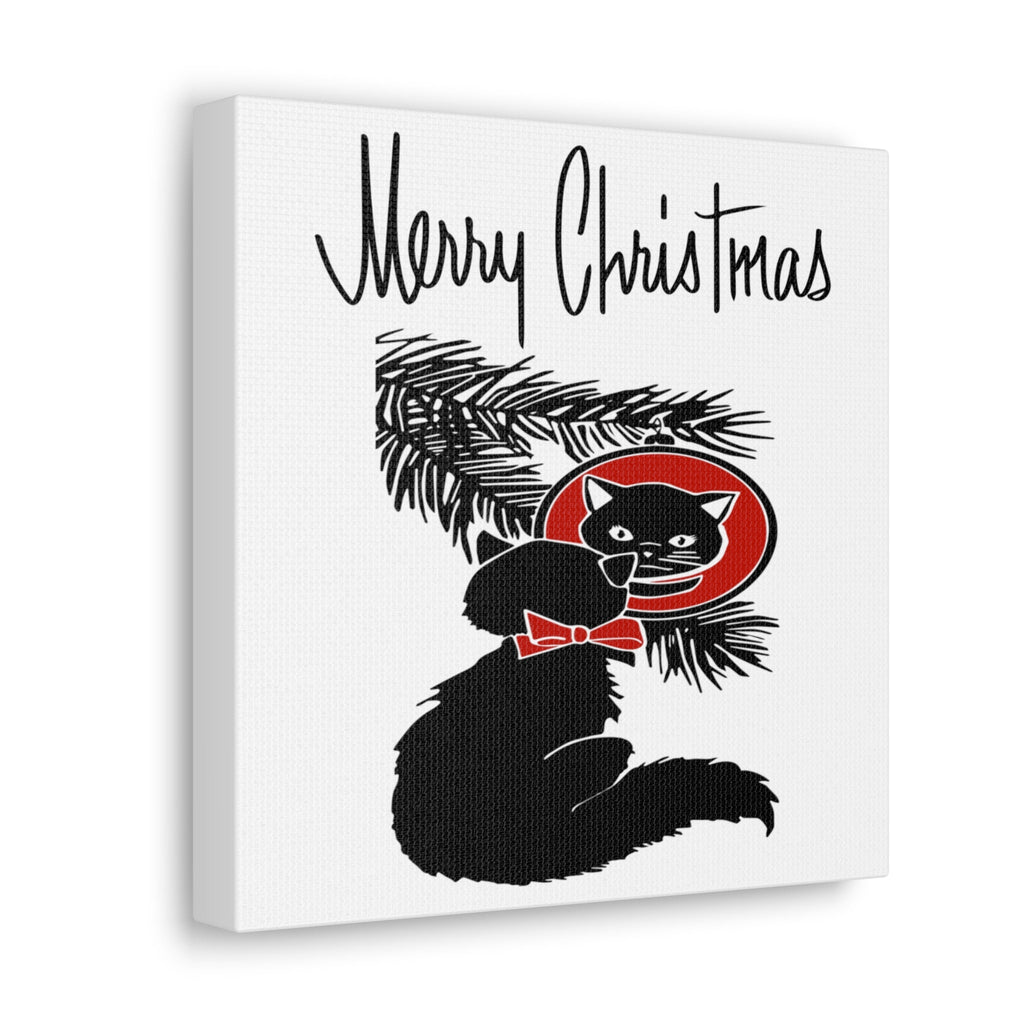 Merry Christmas Black Cat Retro Print Canvas Gallery Wrap