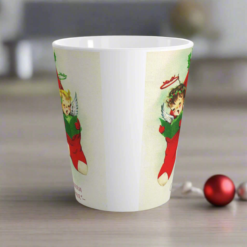 A Warm Pair Christmas Angels In Stocking Retro Christmas Print Latte Coffee Mug