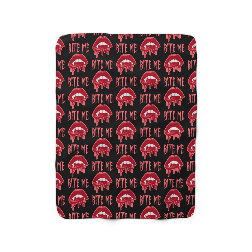 Bite Me Vampire Fangs Halloween Fall Autumn Sherpa Fleece Blanket