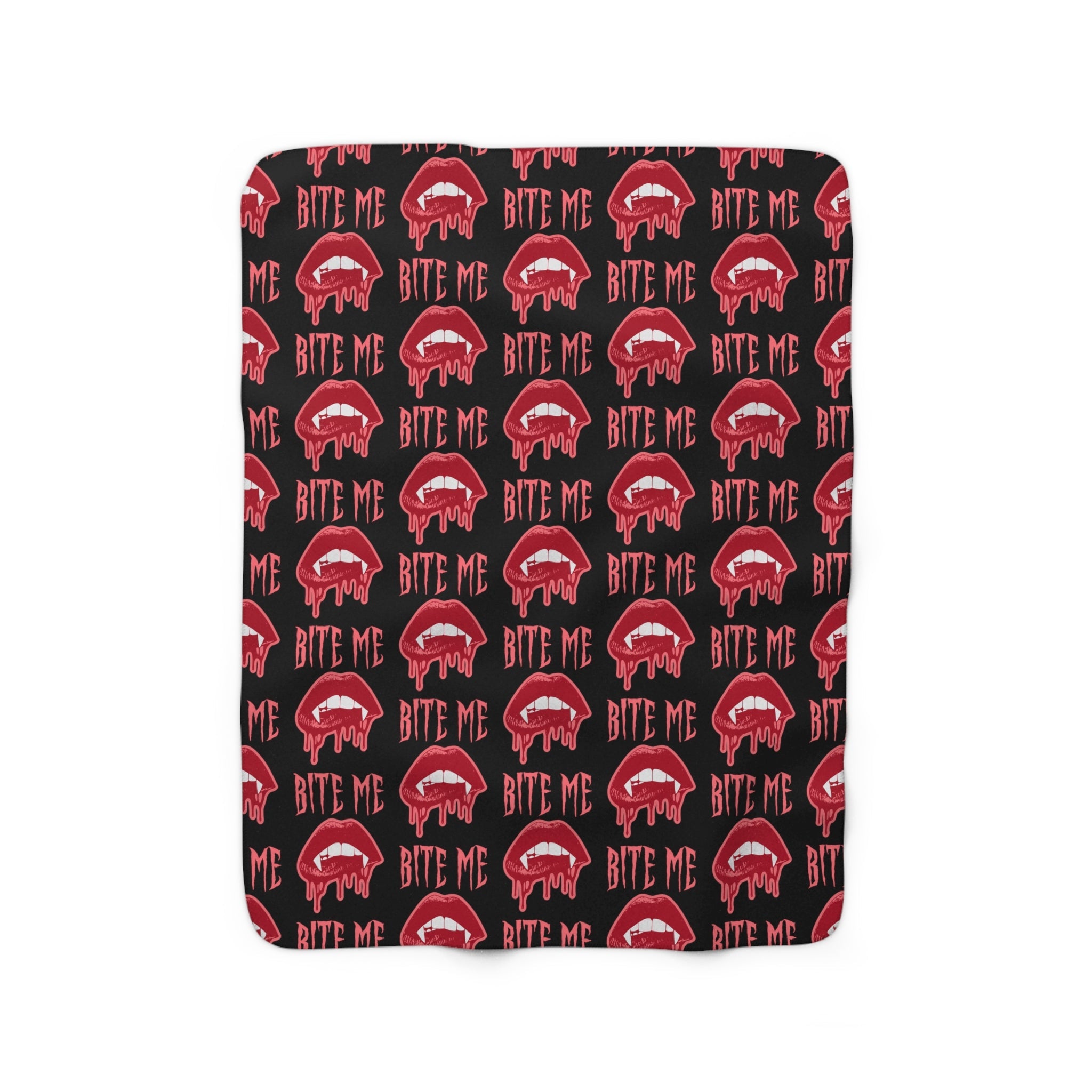 Bite Me Vampire Fangs Halloween Fall Autumn Sherpa Fleece Blanket