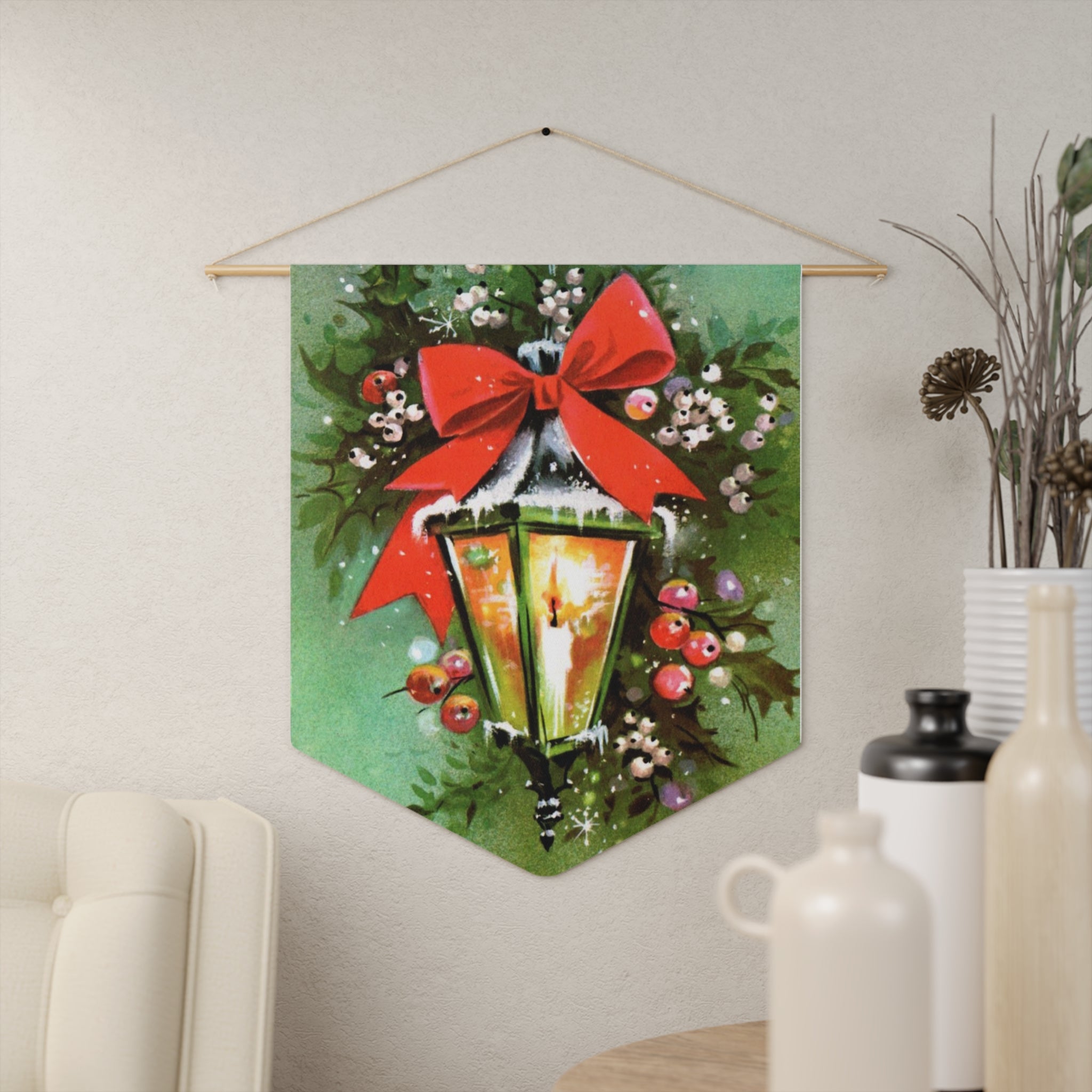 Christmas Winter Lampost With Bow Retro Christmas Print Wall Hanging Banner Flag