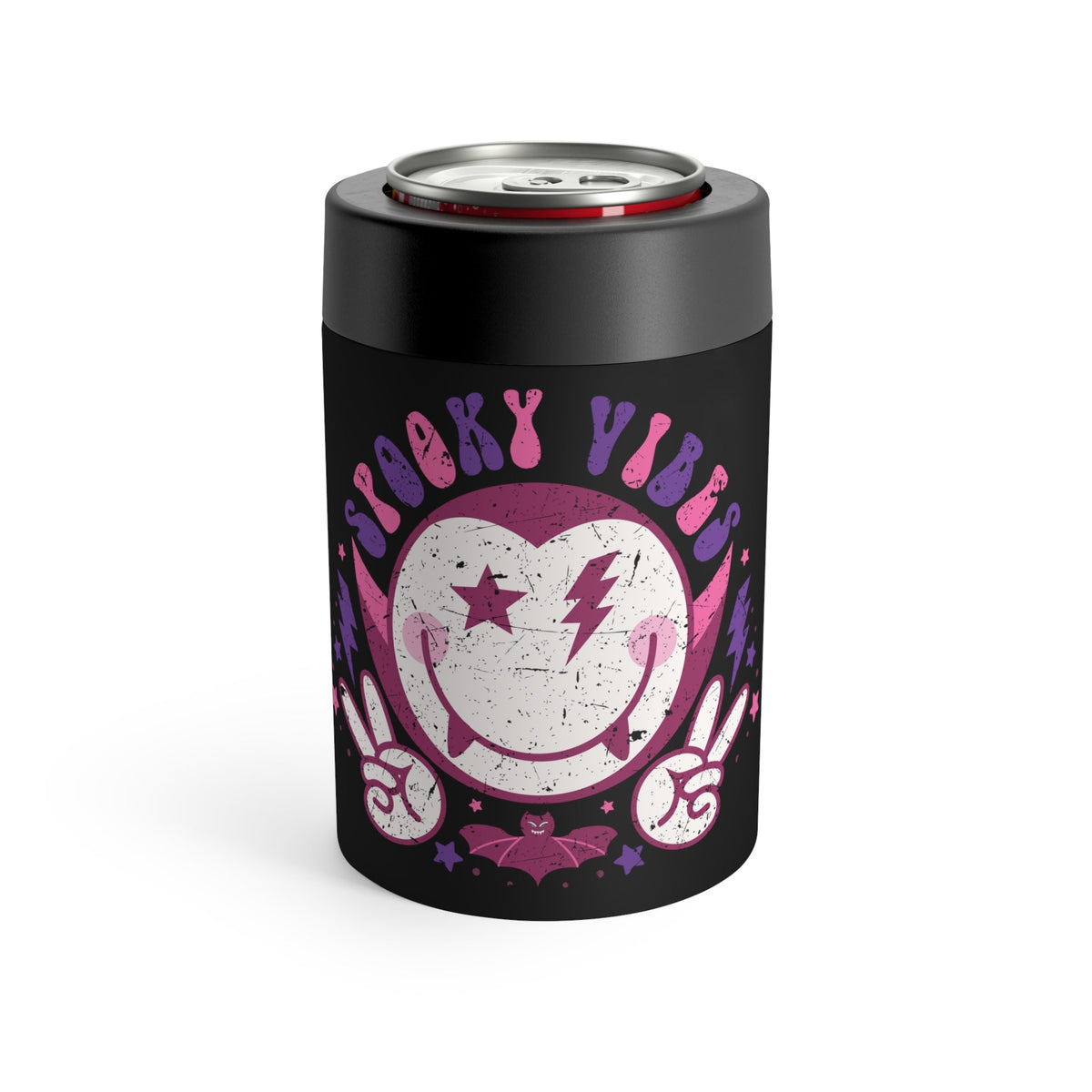 Spooky Vibes Cute Dracula Halloween Distressed Print Stainless Steel Can Holder