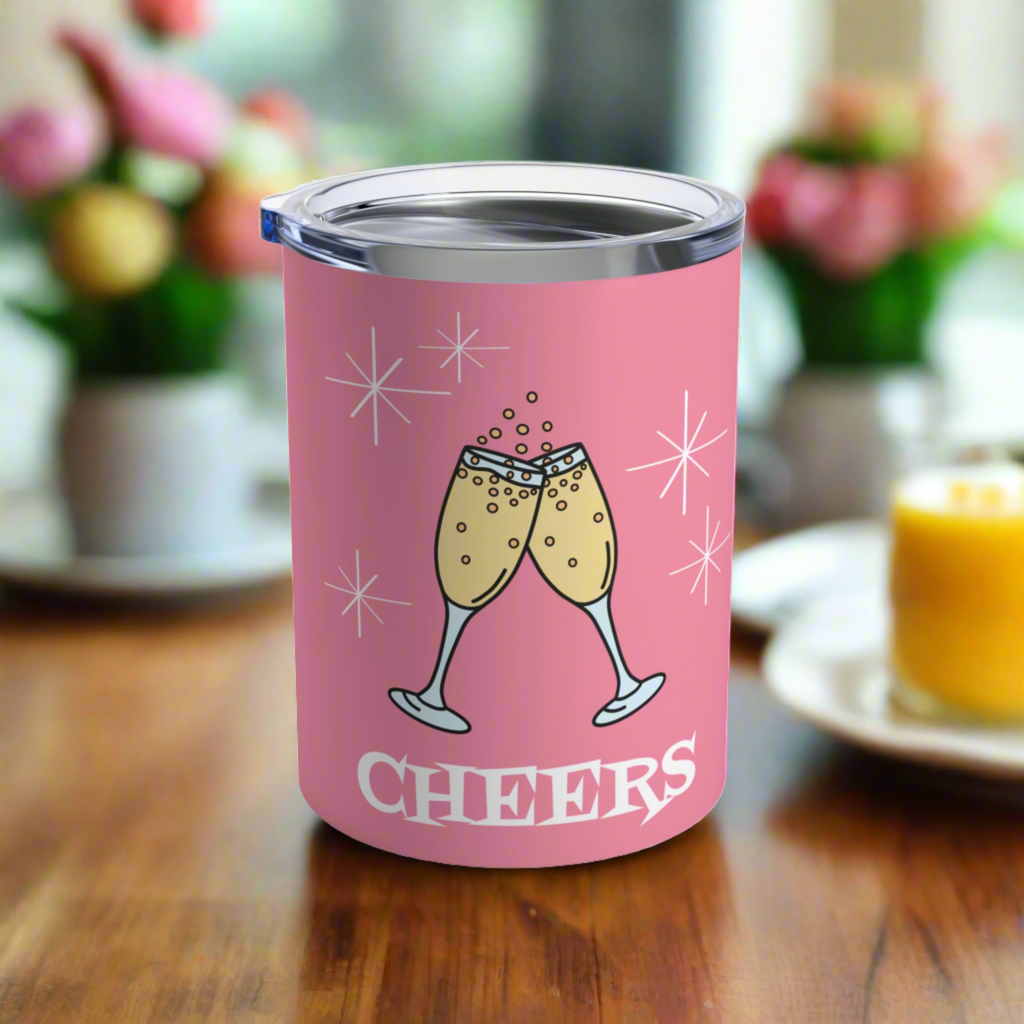 Cheers Pink Tumbler 10oz Stainless Steel Champagne Flutes Atomic Style