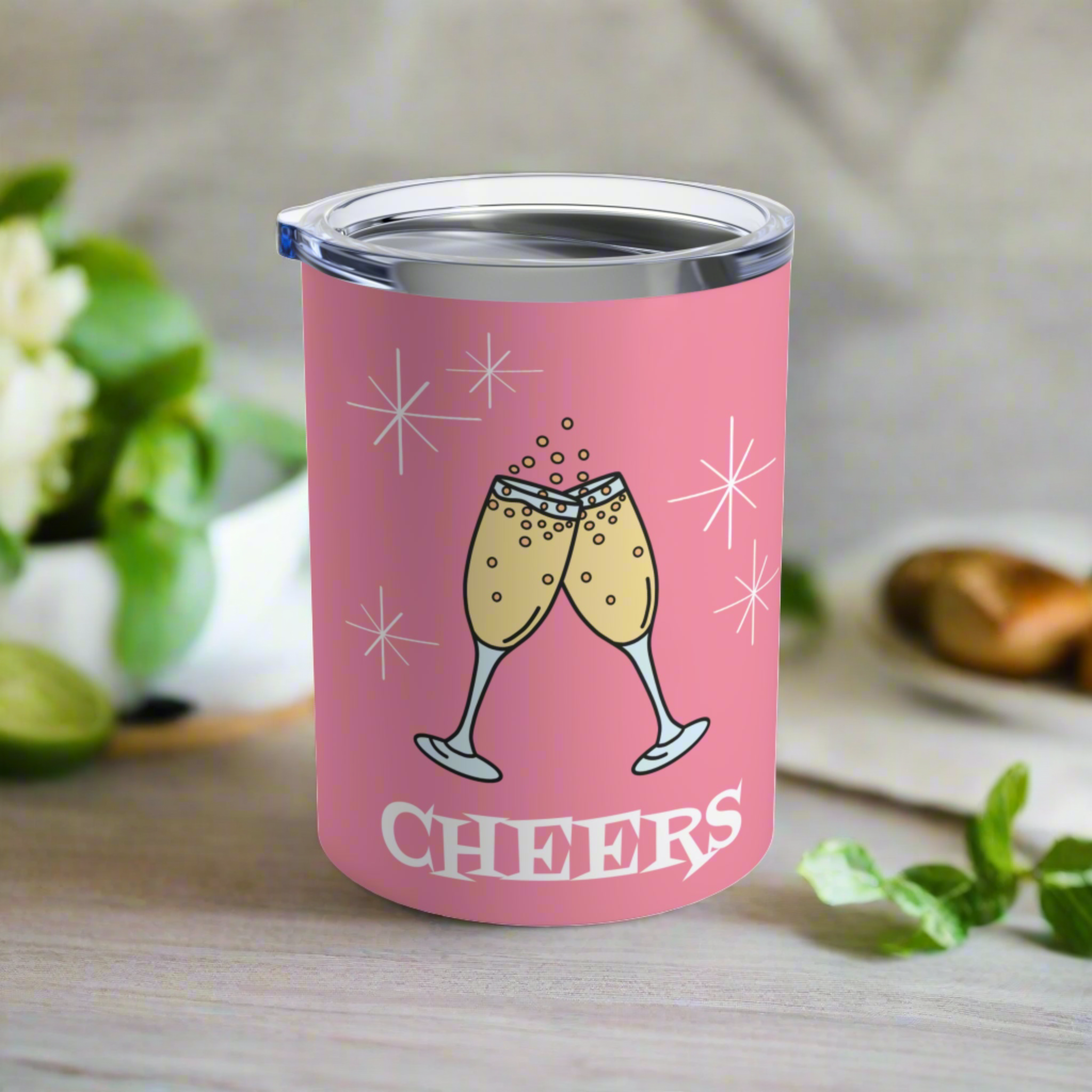 Cheers Pink Tumbler 10oz Stainless Steel Champagne Flutes Atomic Style