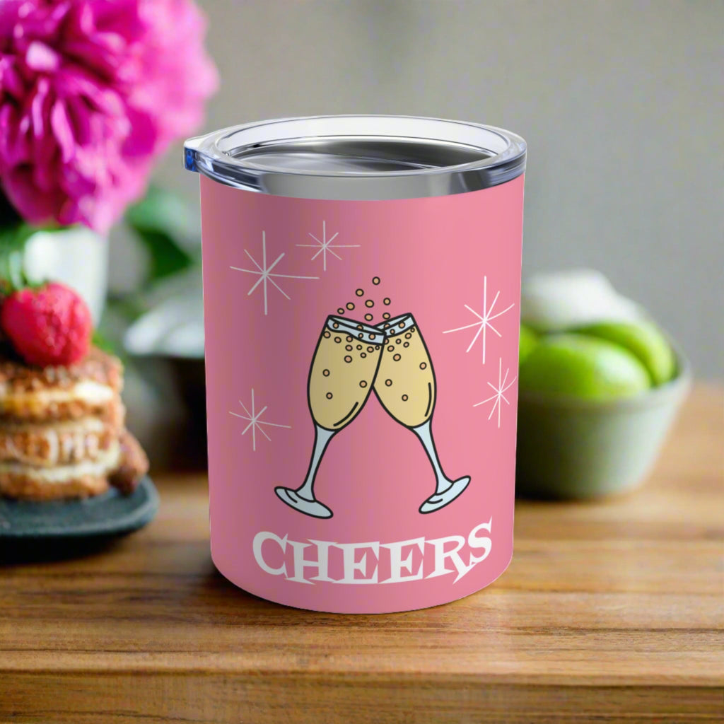 Cheers Pink Tumbler 10oz Stainless Steel Champagne Flutes Atomic Style
