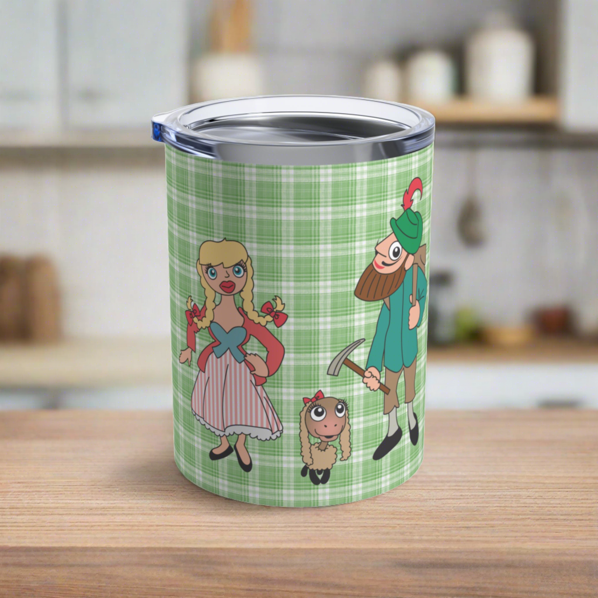 Sound Of Music Stainless Steel Tumbler 10oz Lonely Goatherd Girl In Pale Pink Coat Goat Baby Green Plaid Cup Unique Cute Gift For Friend