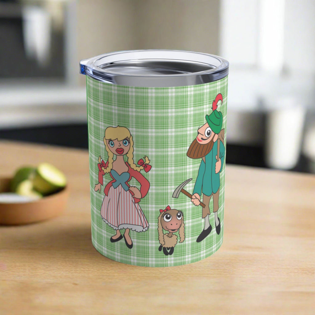 Sound Of Music Stainless Steel Tumbler 10oz Lonely Goatherd Girl In Pale Pink Coat Goat Baby Green Plaid Cup Unique Cute Gift For Friend
