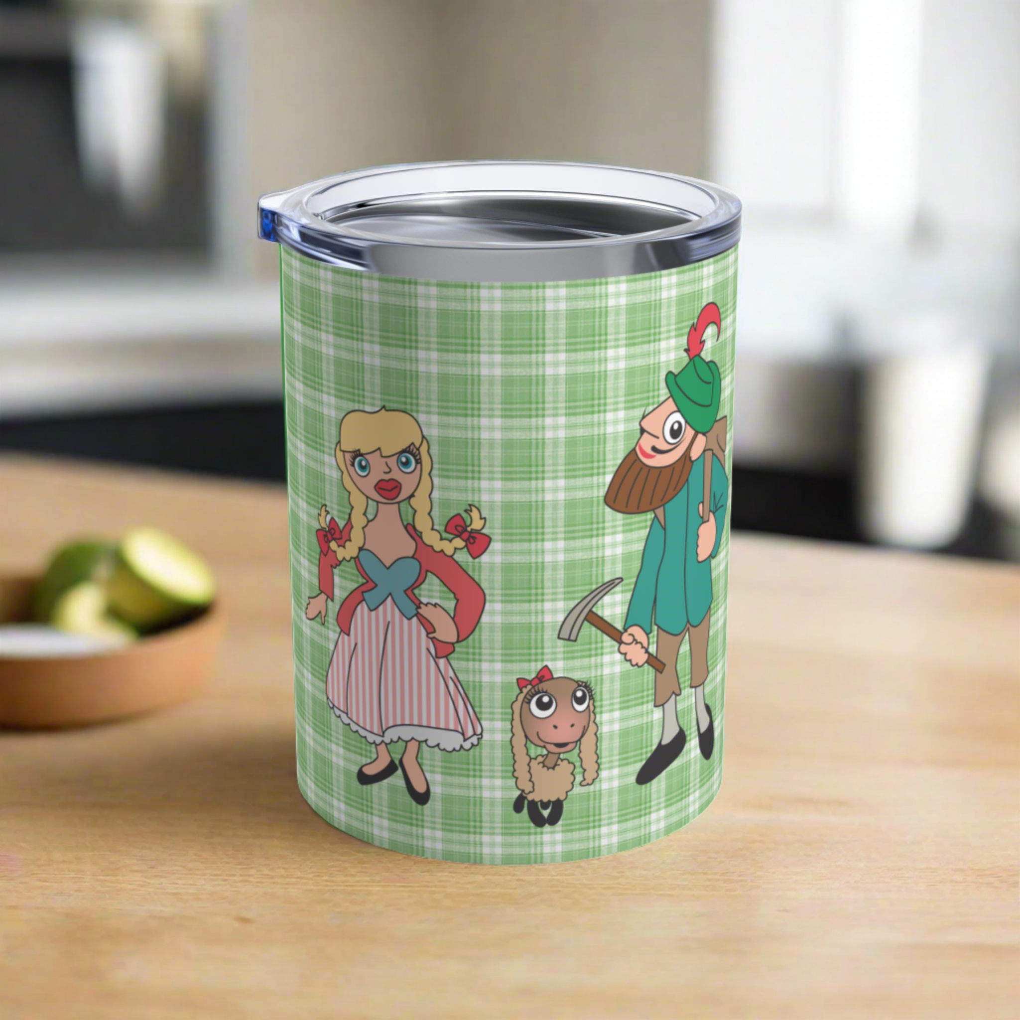 Sound Of Music Stainless Steel Tumbler 10oz Lonely Goatherd Girl In Pale Pink Coat Goat Baby Green Plaid Cup Unique Cute Gift For Friend