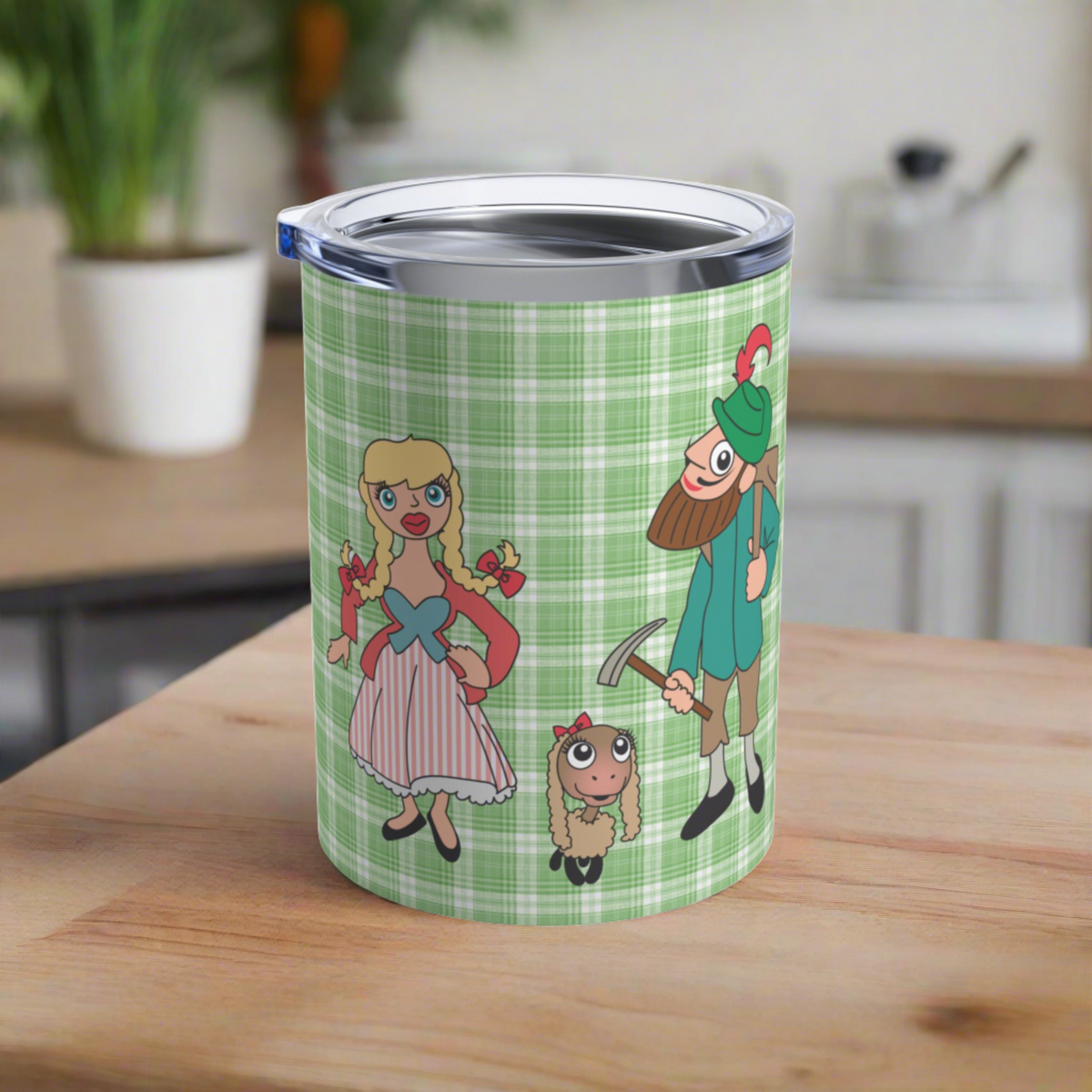 Sound Of Music Stainless Steel Tumbler 10oz Lonely Goatherd Girl In Pale Pink Coat Goat Baby Green Plaid Cup Unique Cute Gift For Friend