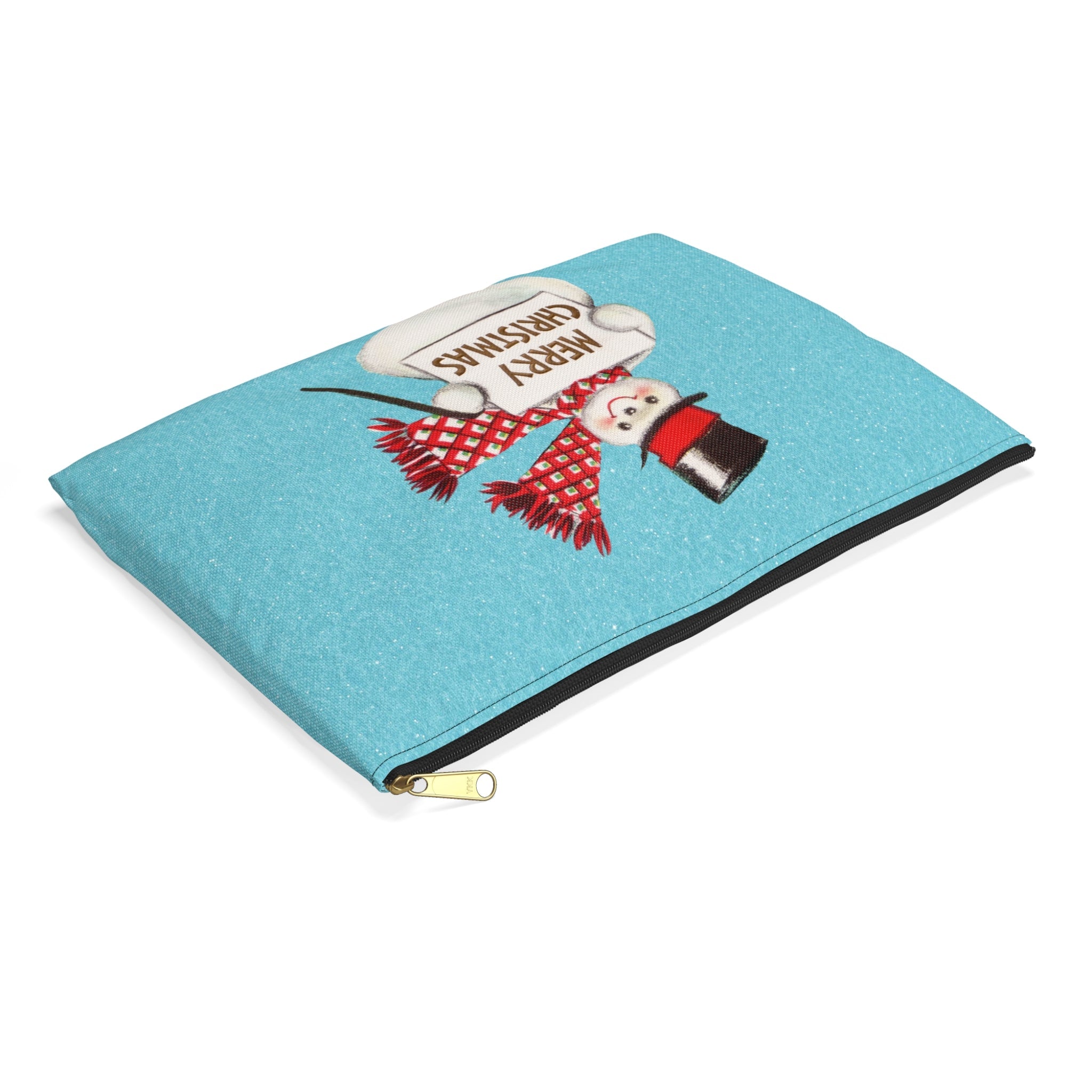Merry Christmas Snowman Blue Mid Century Retro Christmas Print Polyester Accessory Pouch Travel Bag