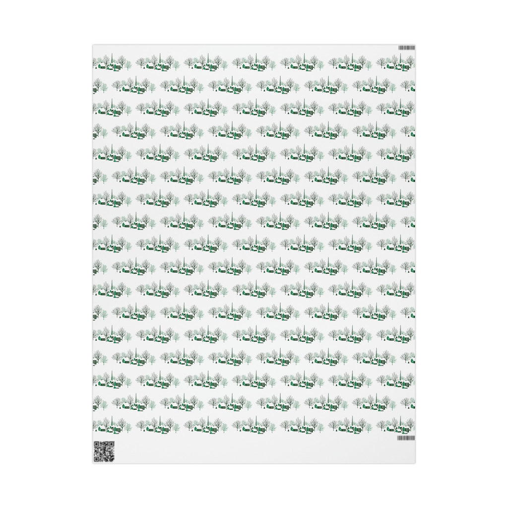 Cozy Winter Christmas Village Mid Century Retro Christmas Print Holiday Gift Wrap Paper - Glossy Or Matte