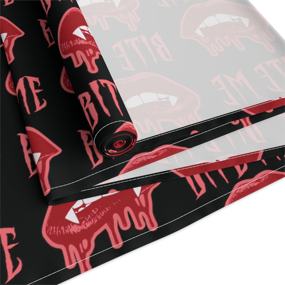 Bite Me Vampire Fangs Bloody Halloween Black Decor Cotton Poly Table Runner