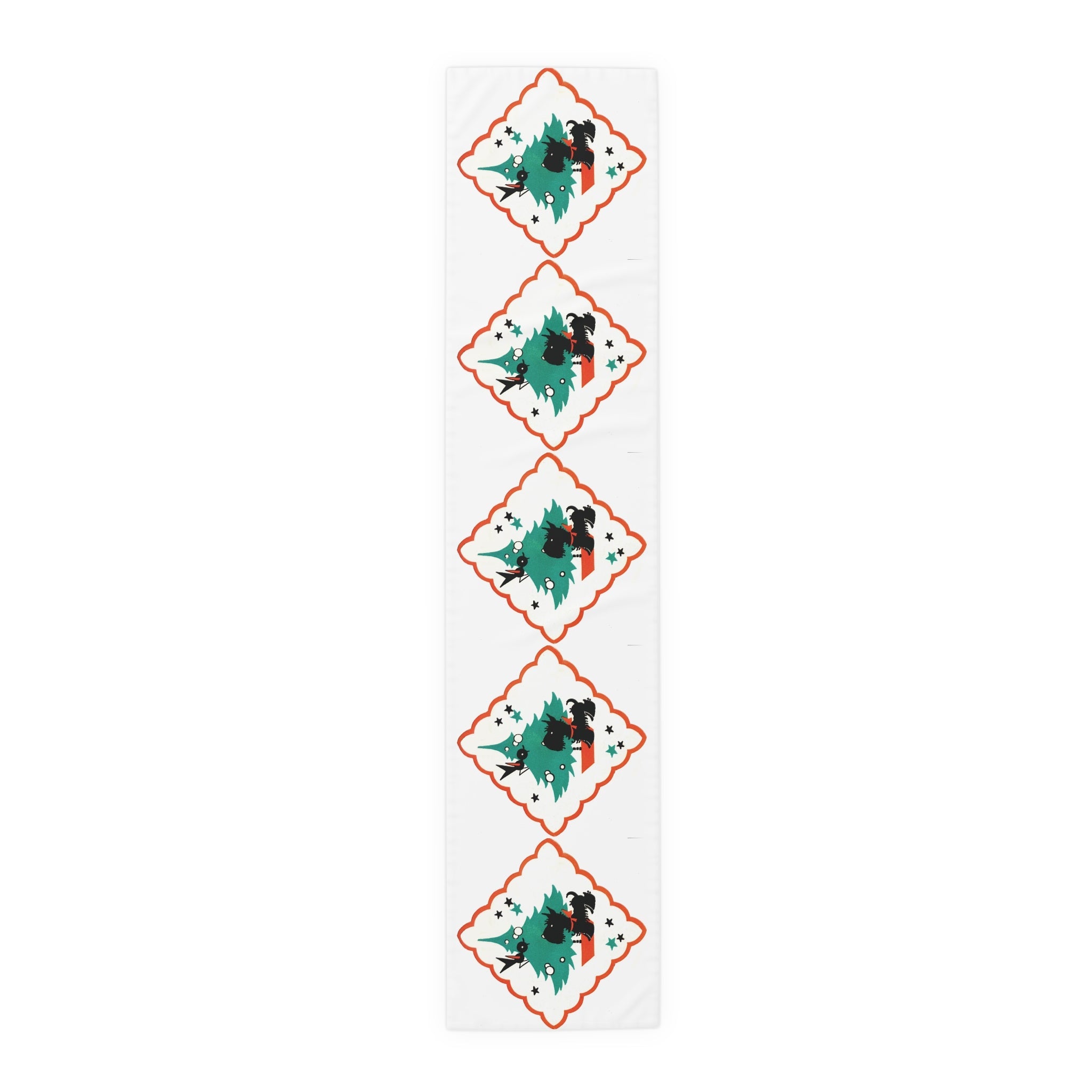 Little Christmas Scottie With Bird Mid Century Retro Christmas Print Home Decor Cotton Poly Table Runner