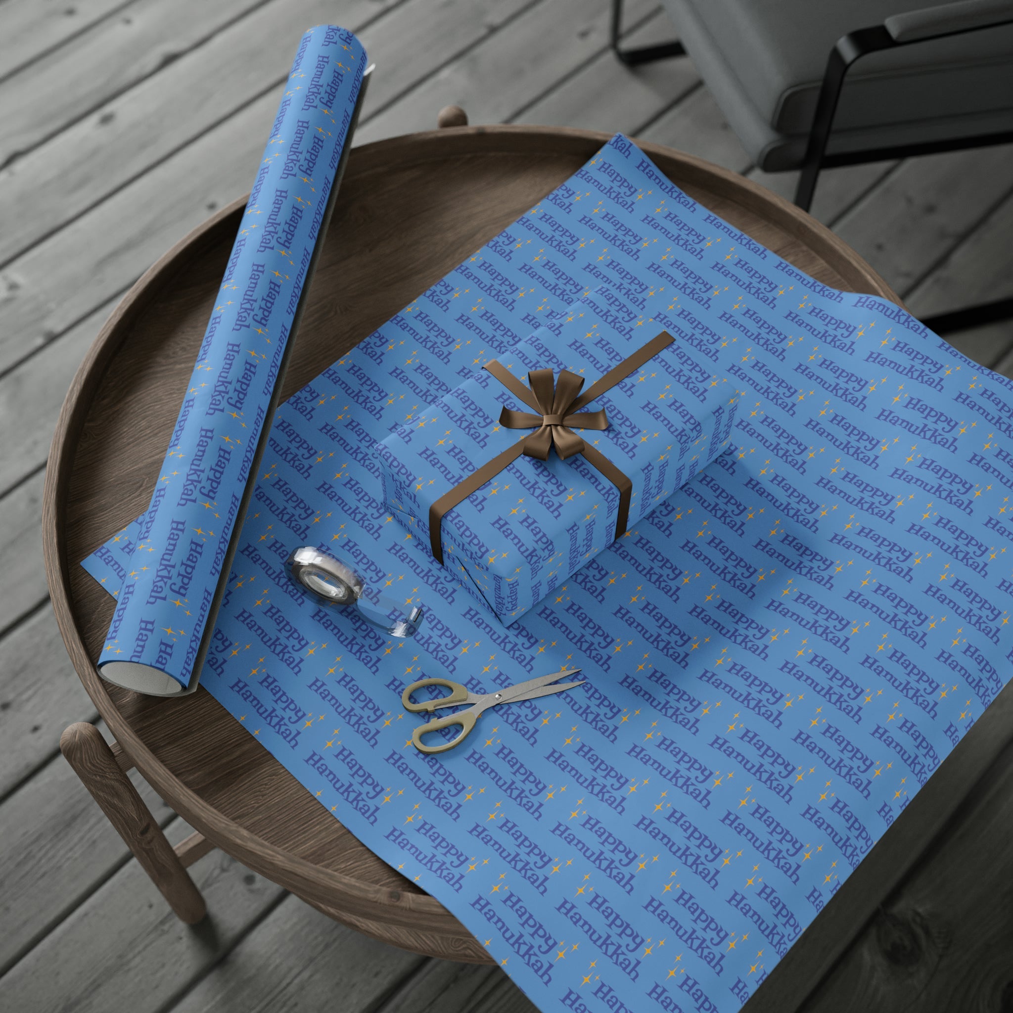 Happy Hanukkah Starburst Atomic Mid Century Retro Style Holiday Gift Wrap Paper - Glossy Or Matte